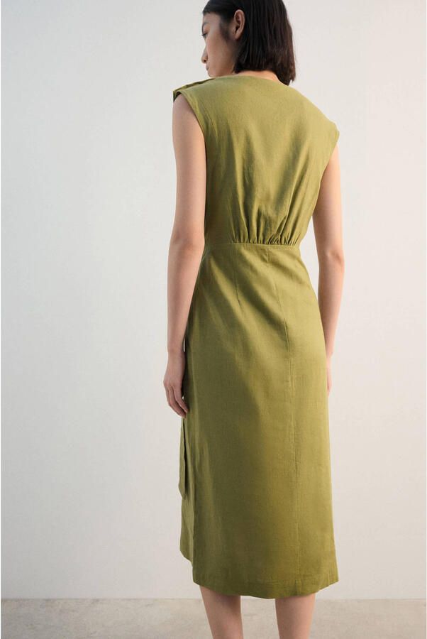Mango linnen wikkel- overslagjurk groen - Foto 2