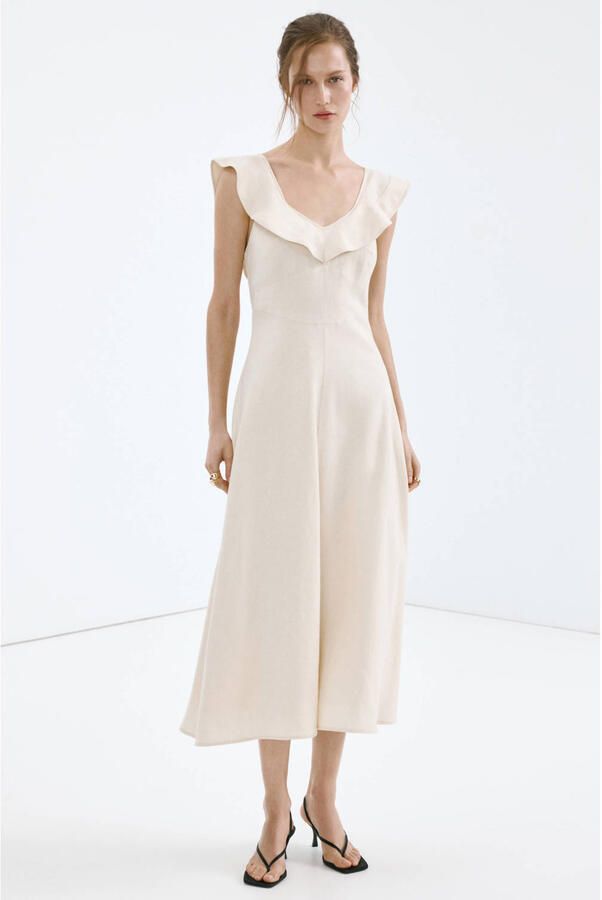 Mango linnen zomerjurk beige