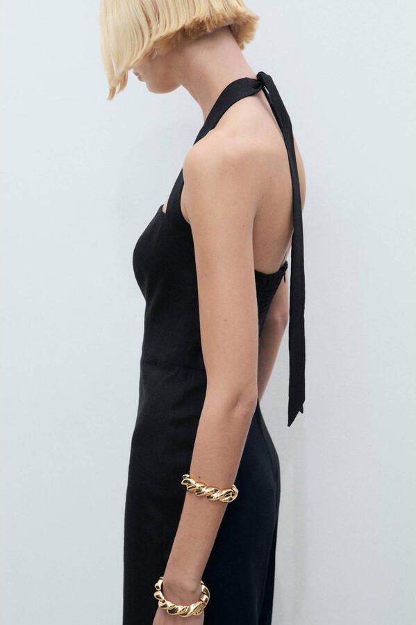 Mango linnen zwart wide leg jumpsuit - Foto 3