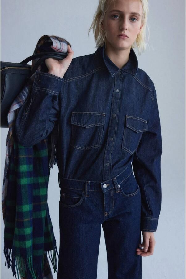 Mango low waist barrel jeans donkerblauw