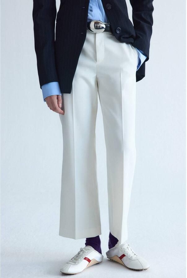 Mango low waist straight leg cropped pantalon ecru