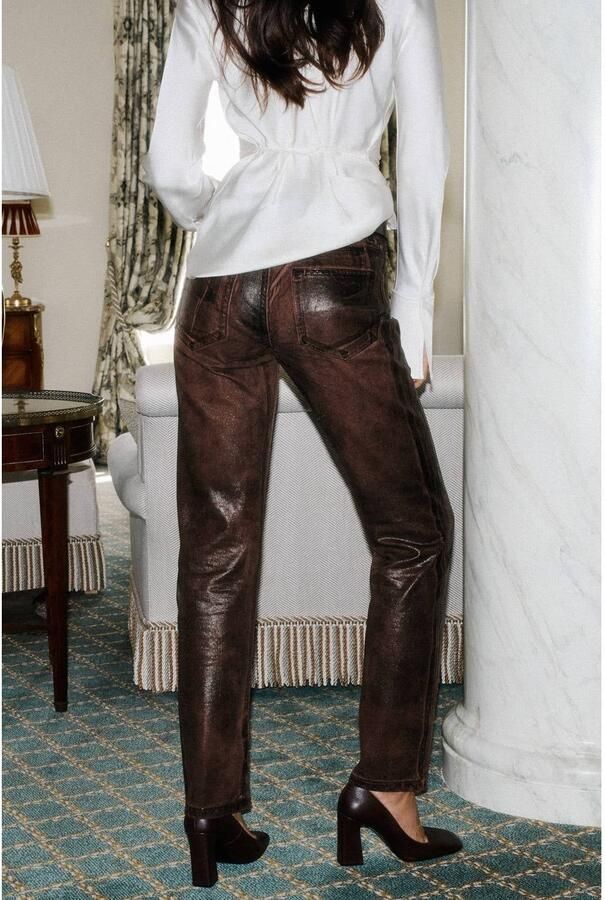 Mango low waist straight leg jeans donkerbruin - Foto 3