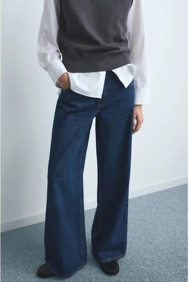 Mango low waist wide leg jeans dark blue denim