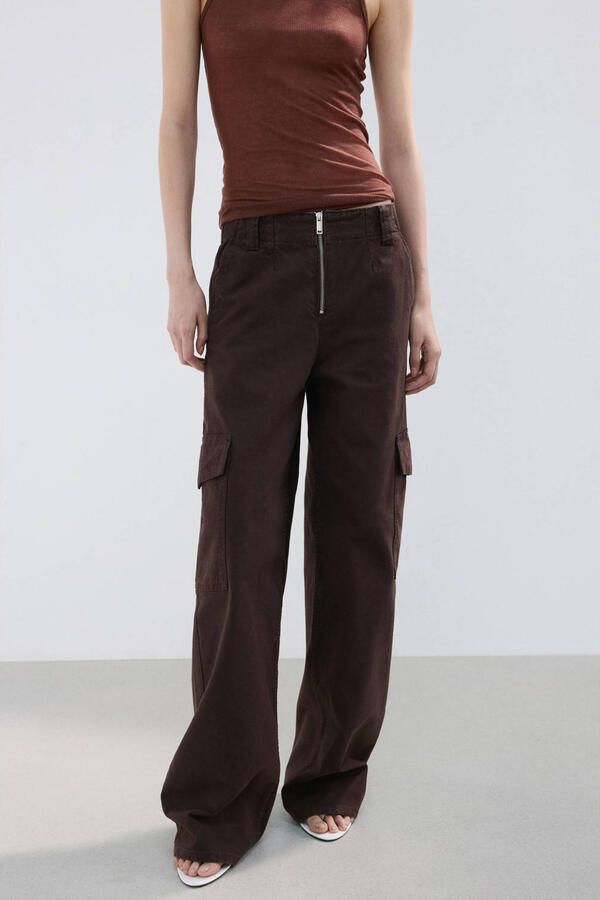 Mango low waist wide leg jeans donkerbruin