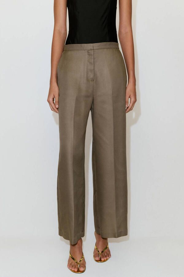 Mango lyocel vezel wide leg broek beige