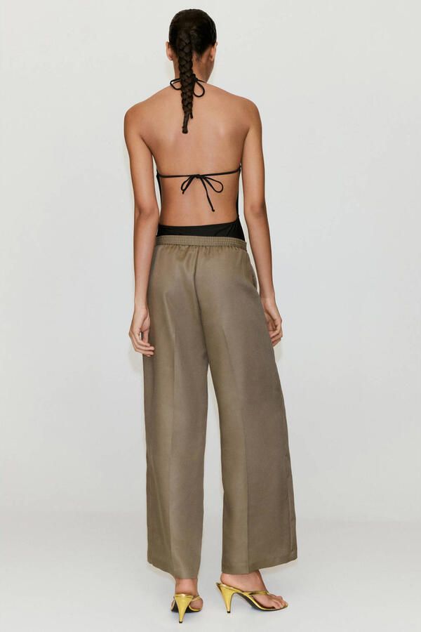Mango lyocel vezel wide leg broek beige - Foto 2