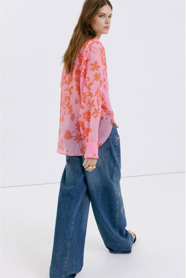 Mango lyocell gebloemde blouse met lange mouwen roze - Foto 3