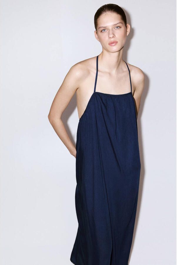 Mango lyocell midi zomerjurk donkerblauw