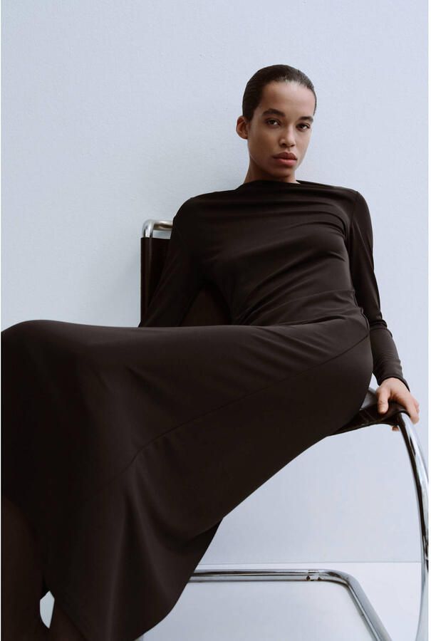 Mango maxi jurk donkerbruin - Foto 3