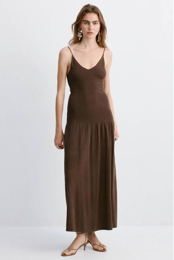 Mango maxi jurk donkerbruin - Foto 2