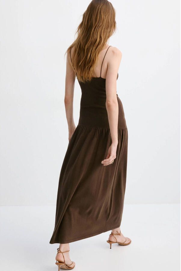 Mango maxi jurk donkerbruin - Foto 3