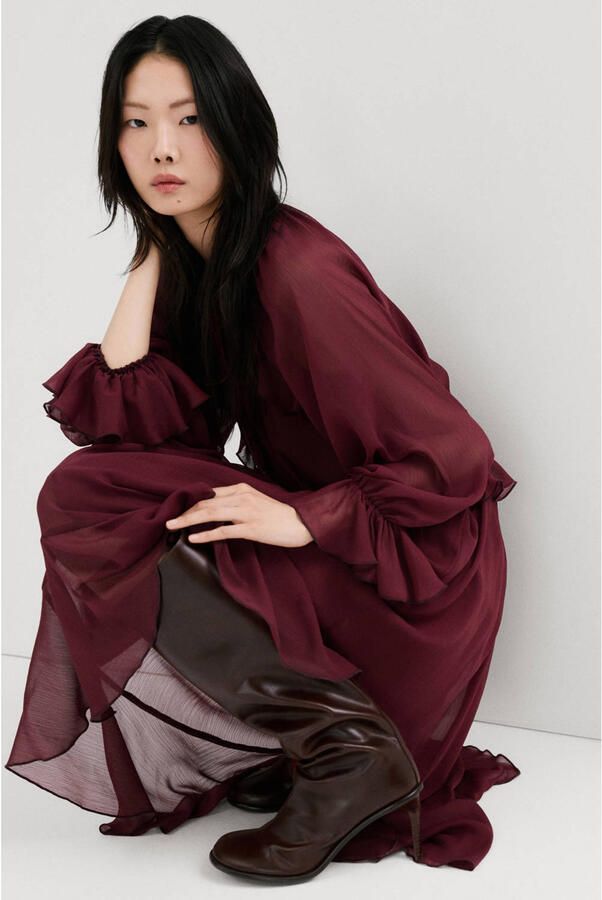 Mango maxi jurk donkerrood - Foto 3