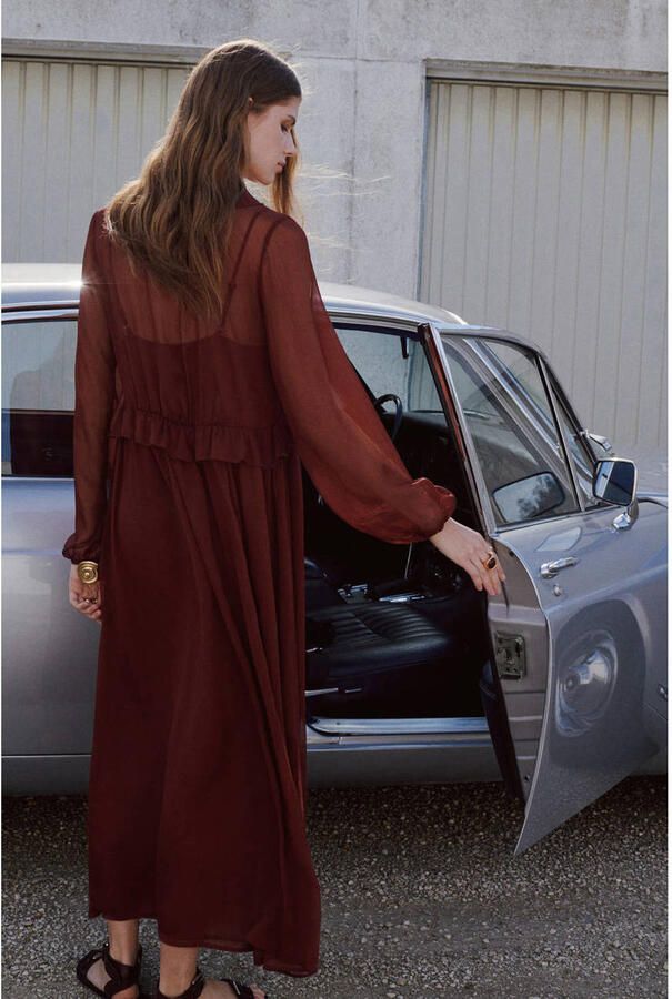 Mango maxi jurk donkerrood - Foto 3