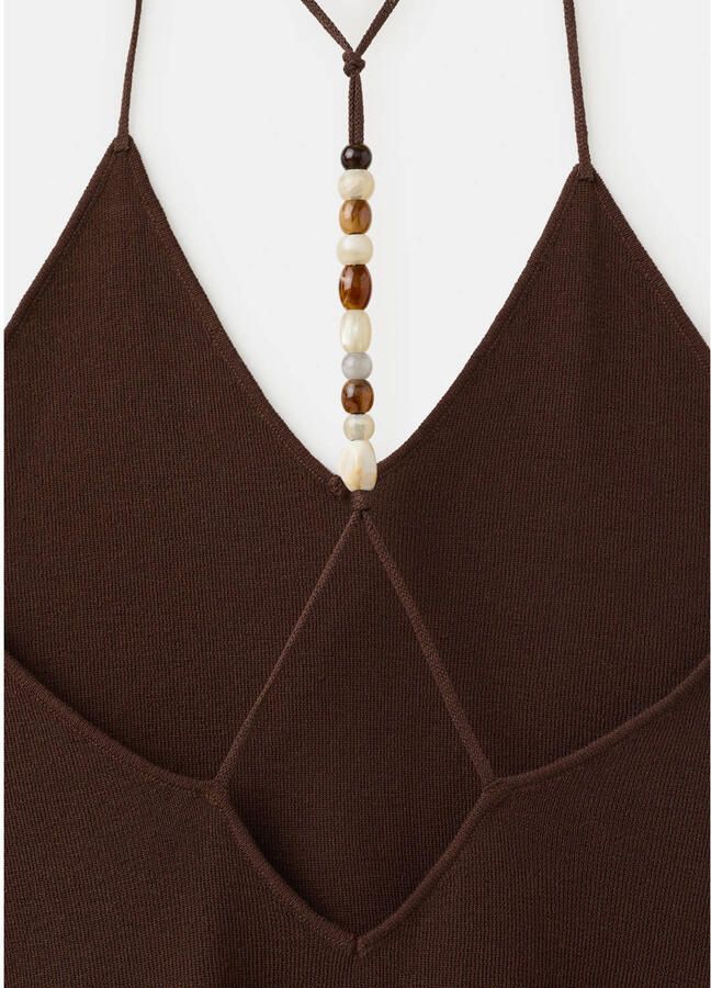 Mango maxi jurk met kraaltjes en linnen bruin - Foto 2