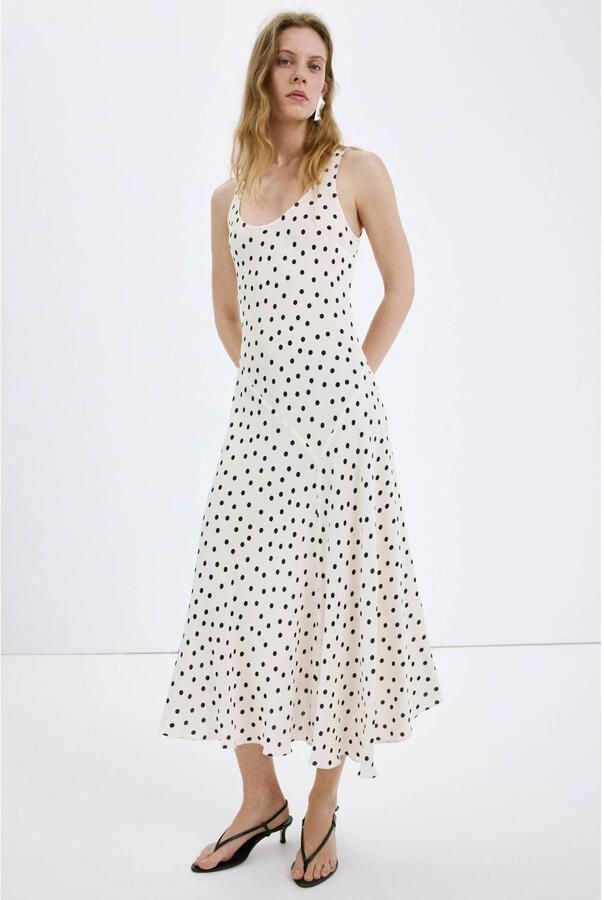 Mango maxi jurk met stippen wit