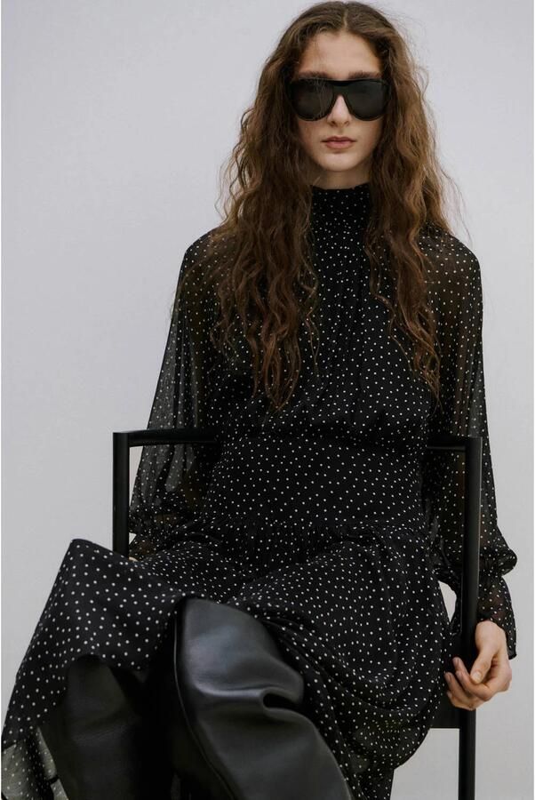 Mango maxi jurk met stippen zwart