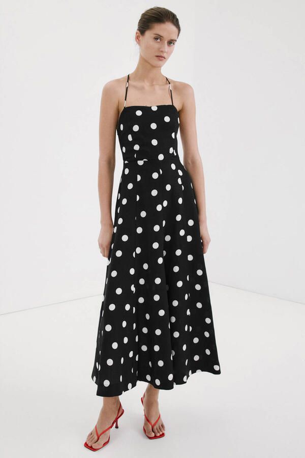Mango maxi jurk met stippen zwart