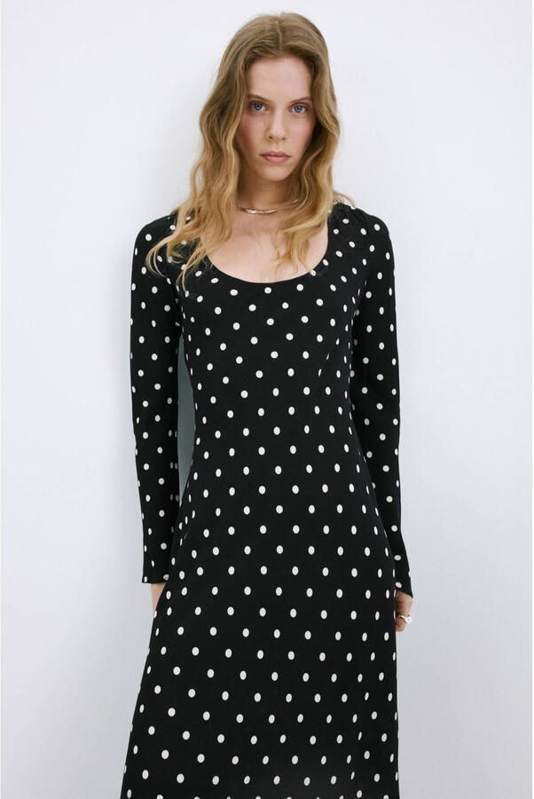 Mango maxi jurk met stippen zwart