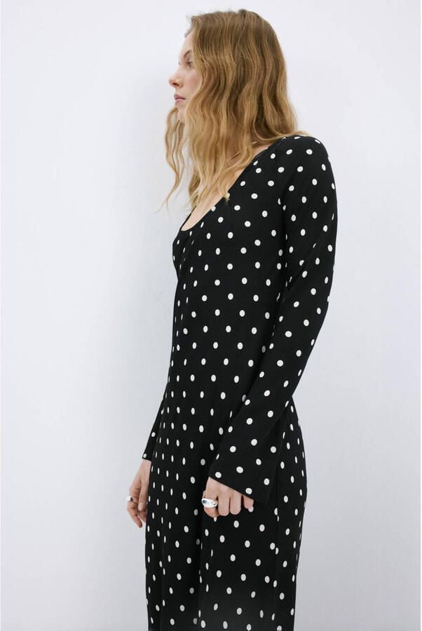 Mango maxi jurk met stippen zwart - Foto 2