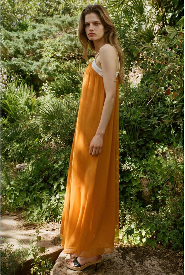 Mango maxi jurk oranje - Foto 3