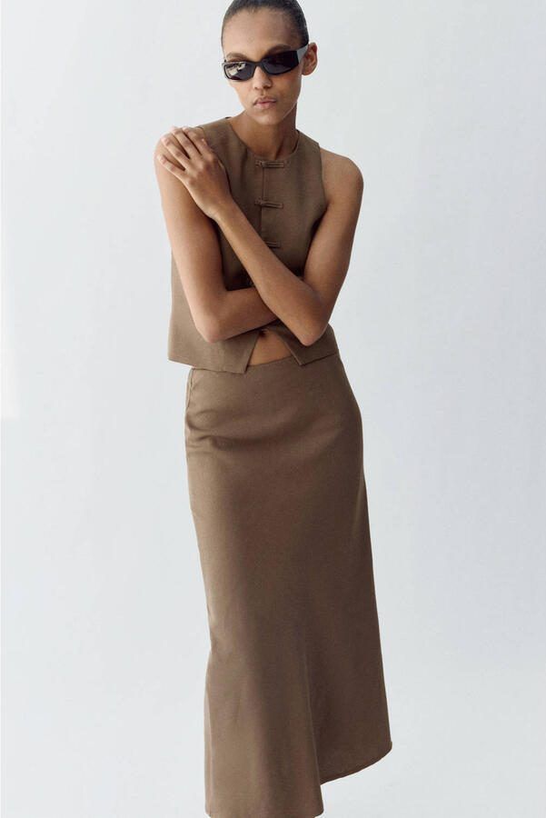 Mango maxi rok lichtbruin - Foto 3
