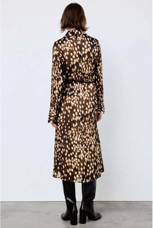 Mango midi blousejurk met ceintuur en print bruin - Foto 3