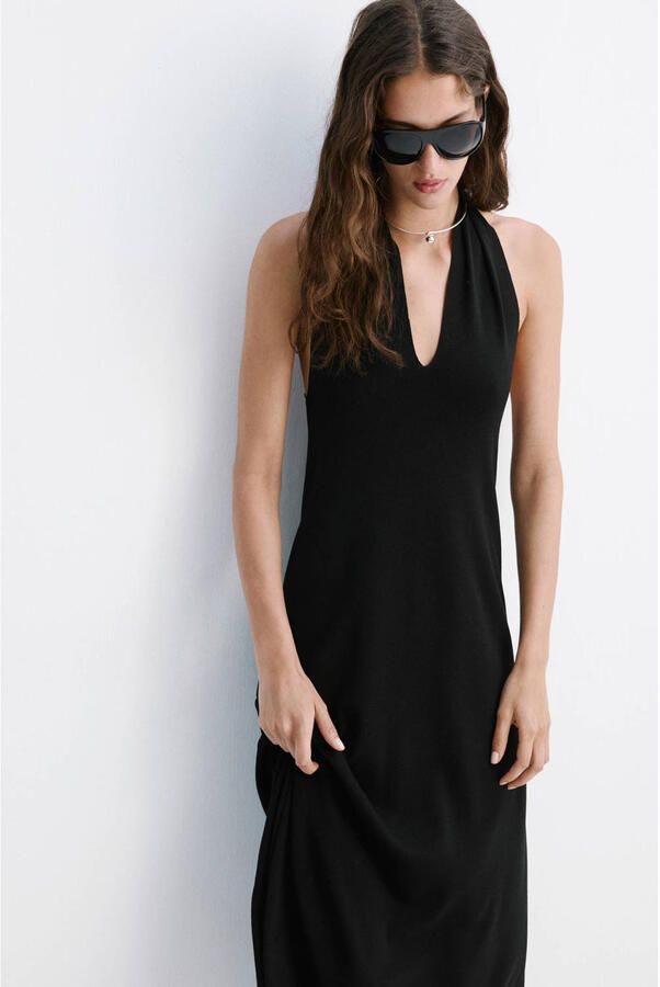 Mango midi halterjurk zwart
