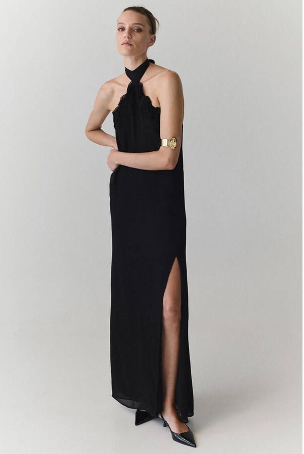 Mango midi halterjurk zwart