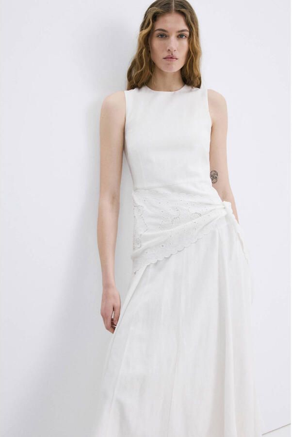 Mango midi jurk broderie ecru