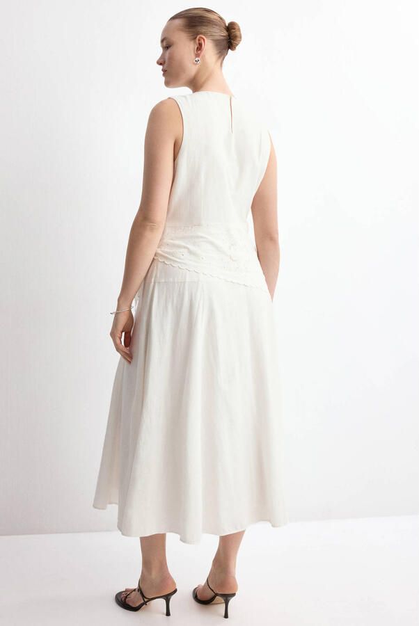 Mango midi jurk broderie ecru - Foto 3