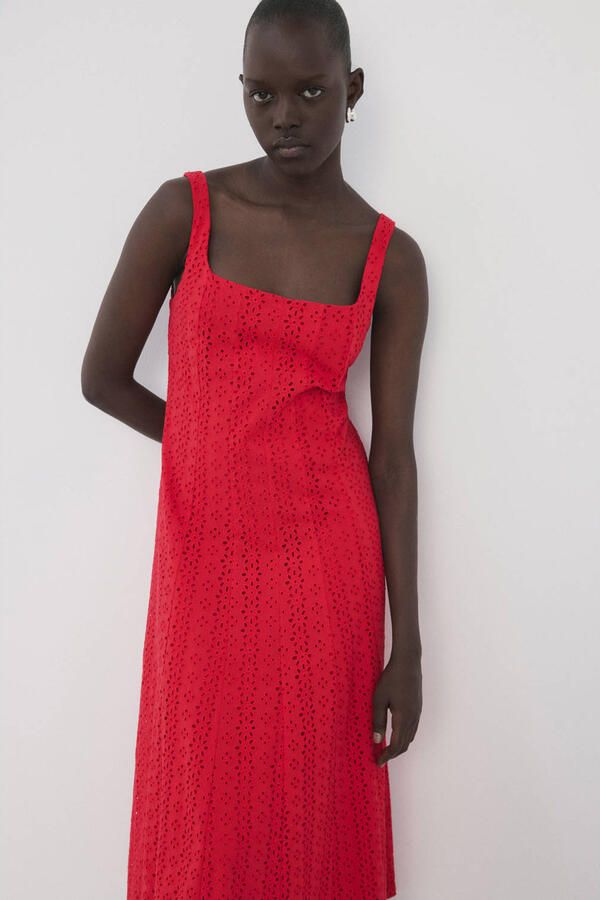 Mango midi jurk broderie rood
