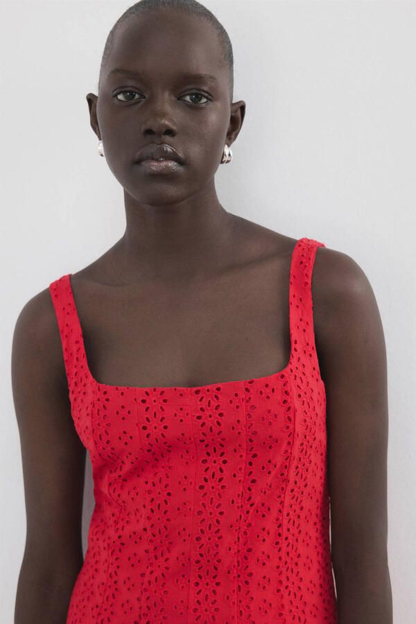 Mango midi jurk broderie rood - Foto 2