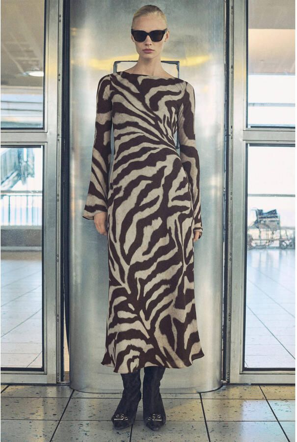 Mango midi jurk bruin