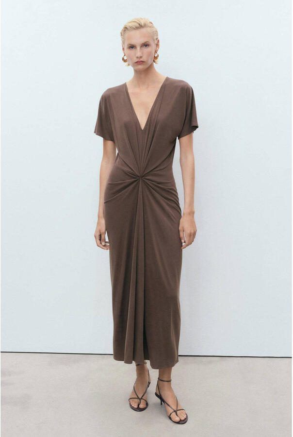 Mango midi jurk bruin - Foto 3