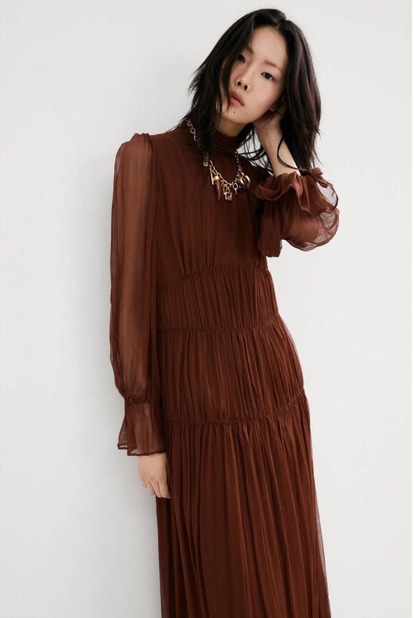 Mango midi jurk bruin