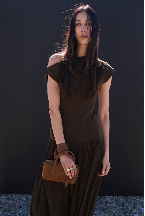 Mango midi jurk bruin