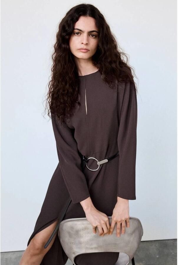 Mango midi jurk bruin