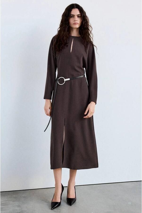 Mango midi jurk bruin - Foto 3