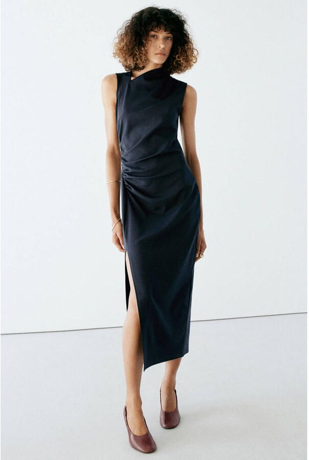 Mango midi jurk donkerblauw - Foto 3