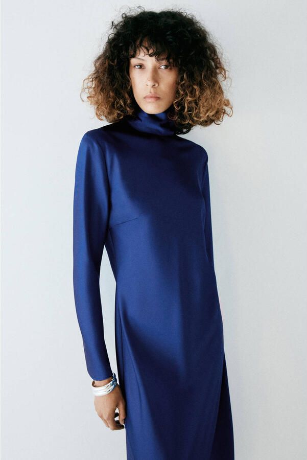 Mango midi jurk donkerblauw