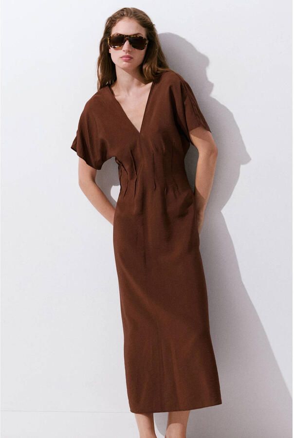 Mango midi jurk donkerbruin