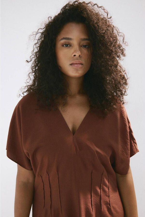 Mango midi jurk donkerbruin - Foto 2
