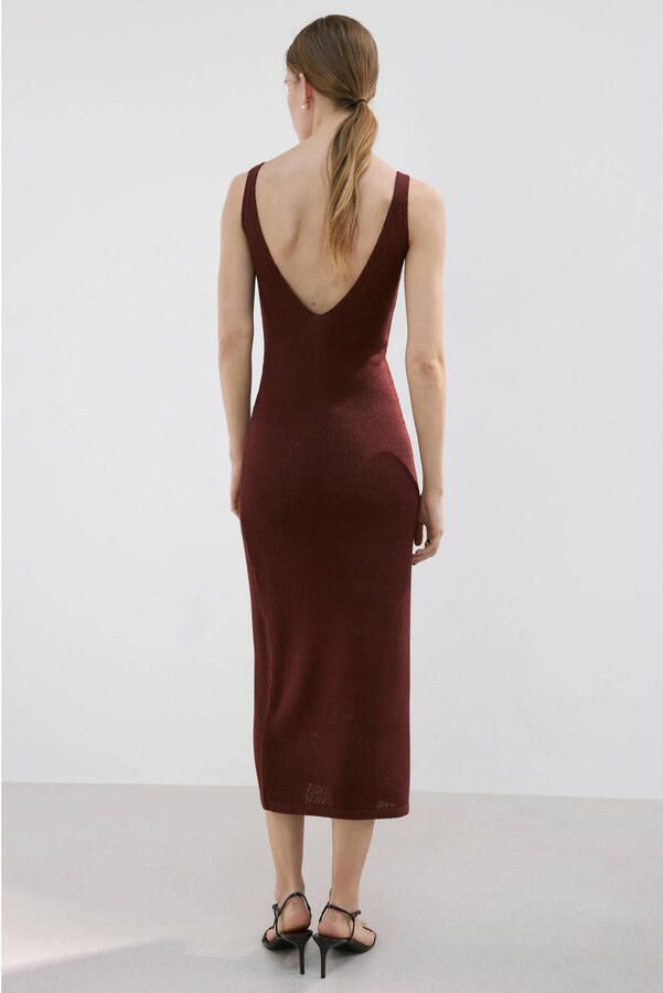Mango midi jurk donkerrood - Foto 3