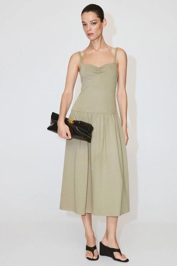 Mango midi jurk kaki