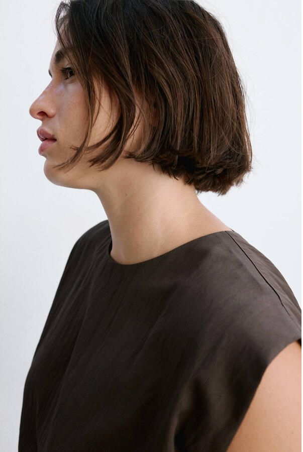 Mango midi jurk met ceintuur bruin - Foto 3