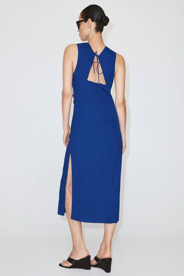 Mango midi jurk met linnen blauw - Foto 3