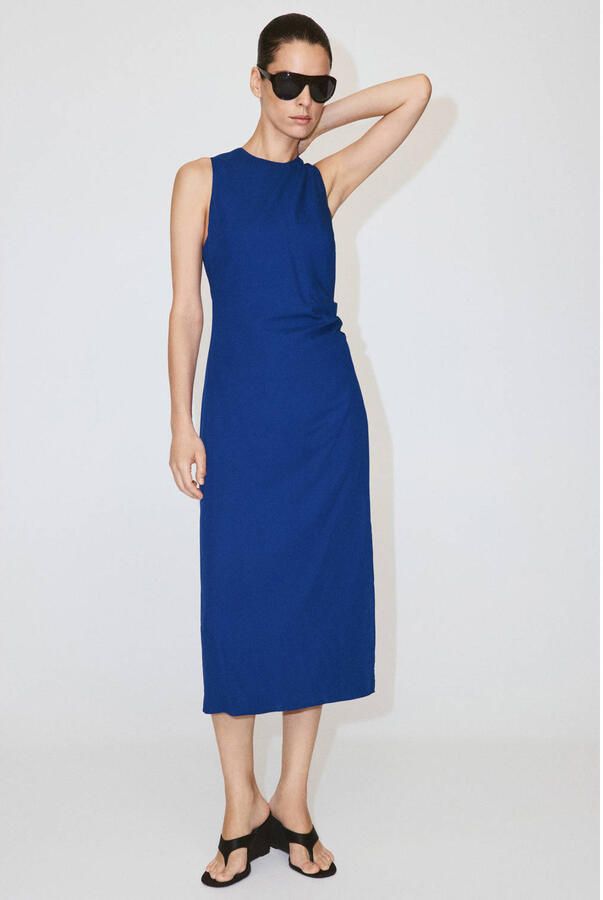 Mango midi jurk met linnen blauw - Foto 2