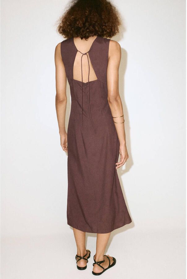 Mango midi jurk met linnen bruin - Foto 2