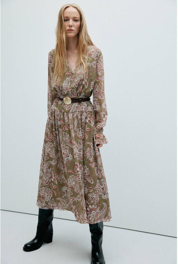 Mango midi jurk met paisley groen
