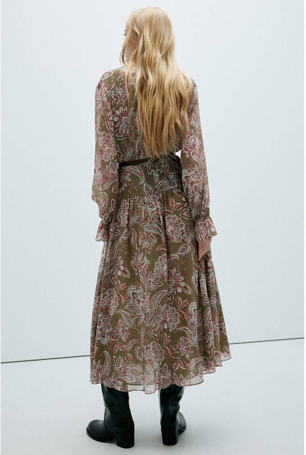 Mango midi jurk met paisley groen - Foto 3